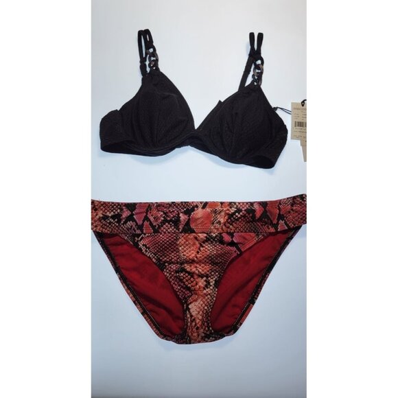 Robin Piccone Bikini Black 2 Piece Swimsuit Set Size Medium Bottom Print NEW - Picture 1 of 9